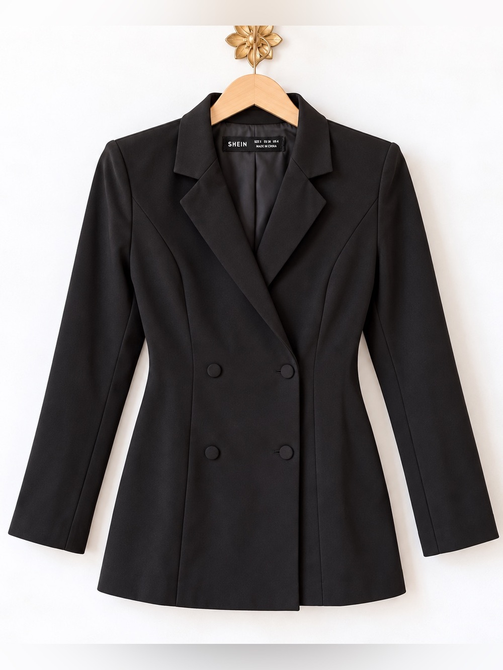 Shein hourglass long button front tuxedo blazer jacket 4/S